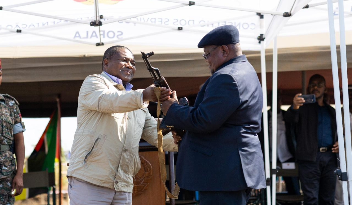 President of Mozambique Filipe Nyusi  presides over the ceremony of the successful implementation of the Disarmament, Demobilization and Reintegration of Renamo ex-combatants on Friday, June 23. Courtesy