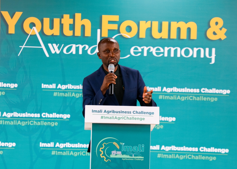 The Minister of Agriculture, Ildephonse Musafiri addresses the event to award  15 winners in Bugesera on Friday, June 23.
