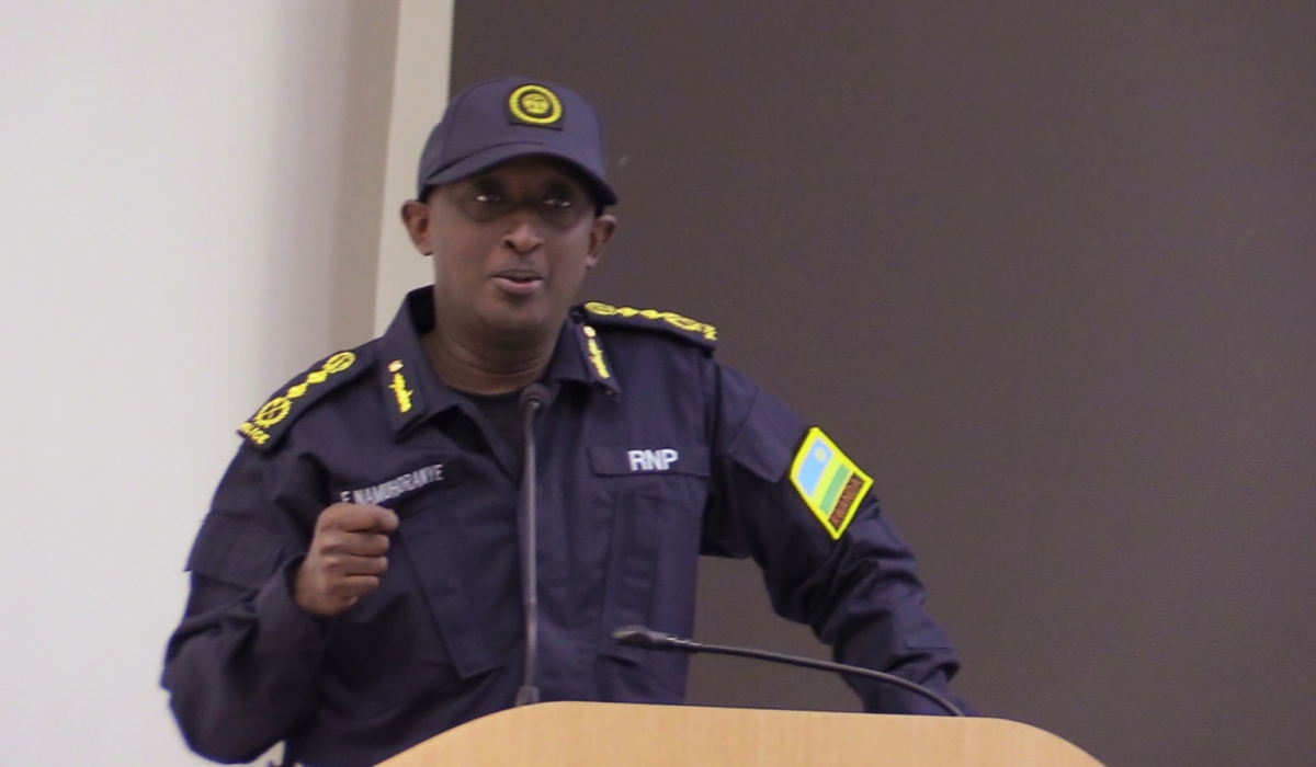 IGP Felix Namuhoranye speaks at the pass out of the first intake of Police Basic Criminal Investigation Course&#039; at the National Police College in Musanze District on Friday, June 23.