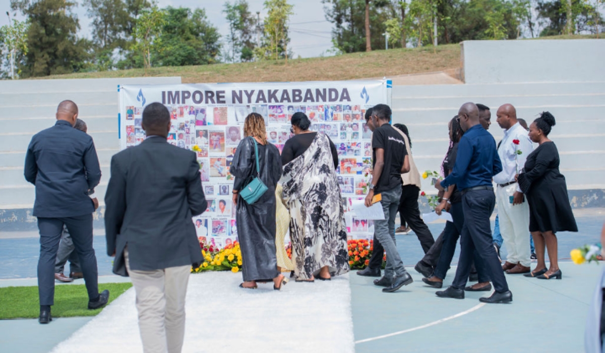 Impore Nyakabanda, a group of Genocide survivors, lay wreaths to pay tribute to victims of the Genocide Against the Tutsi on Sunday, June 26. Courtesy