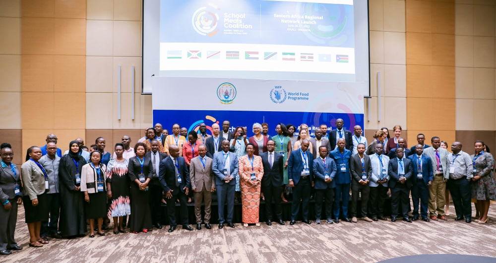 Delegates pose for a group photo at the official launch of the Eastern Africa Regional School Meals Coalition Network, hosted by the World Food Programme (WFP) in Kigali from June 26-27. Craish Bahizi
