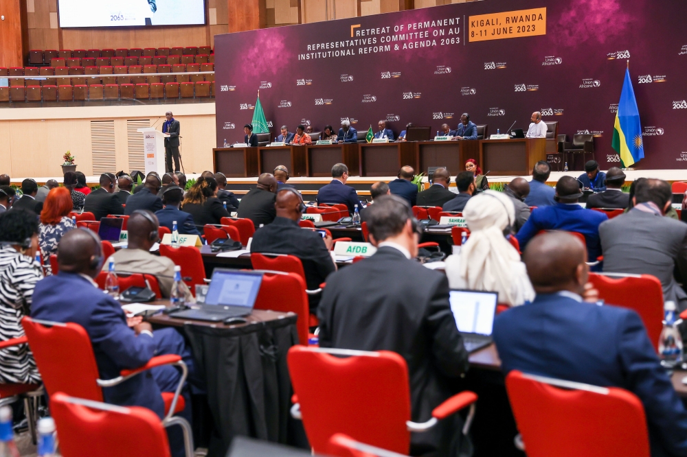 The retreat of the African Union Commission delegates in Kigali on June 8. Africa’s Agenda 2063, a strategic framework adopted by the
African Union, aims to transform the continent into a peaceful, prosperous, and inclusive entity by 206 File photo.