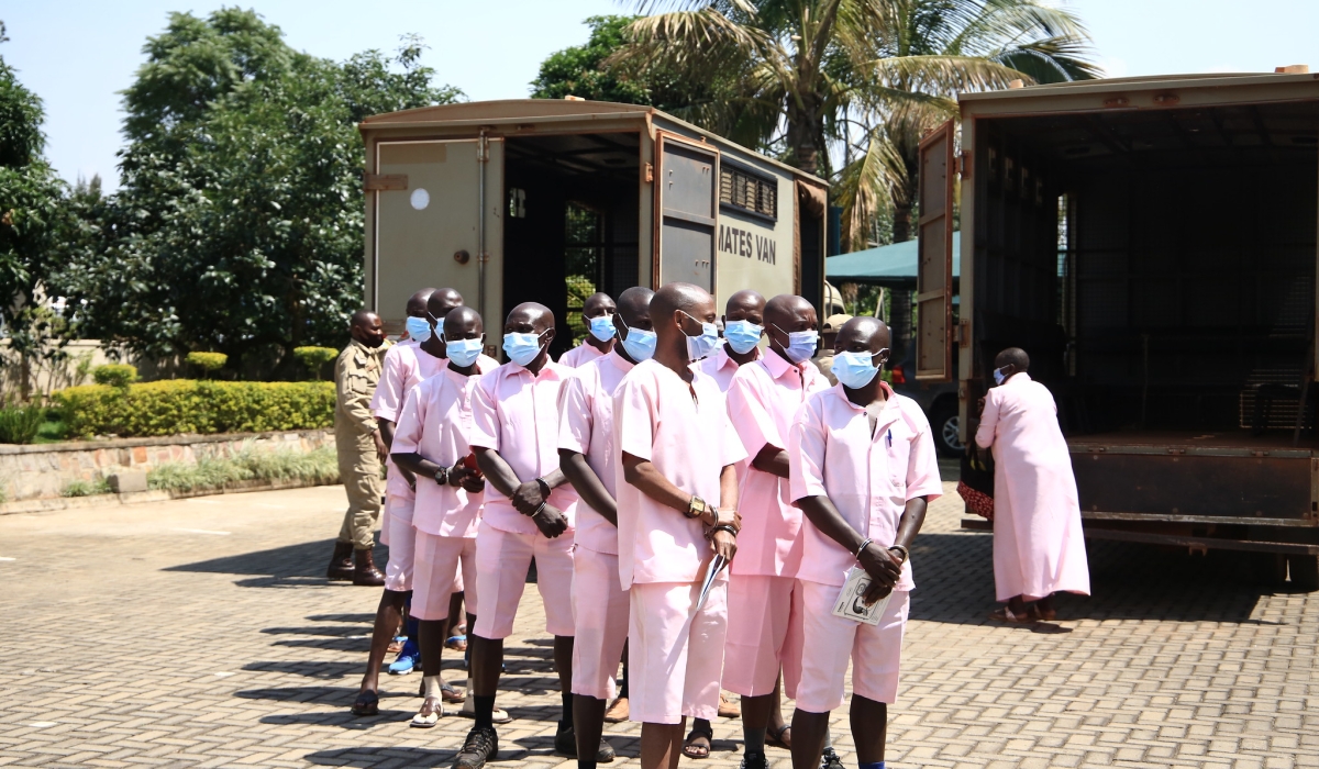 Prisoners arrive at the Supreme Court for a hearing session during FLN trial on September 20, 2021. Sam Ngendahimana