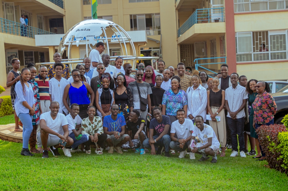 The director of Parklands law campus, Nelly Wamaitha, (first from right) and other members of staff pose for a group picture with law students at Mount Kigali University.