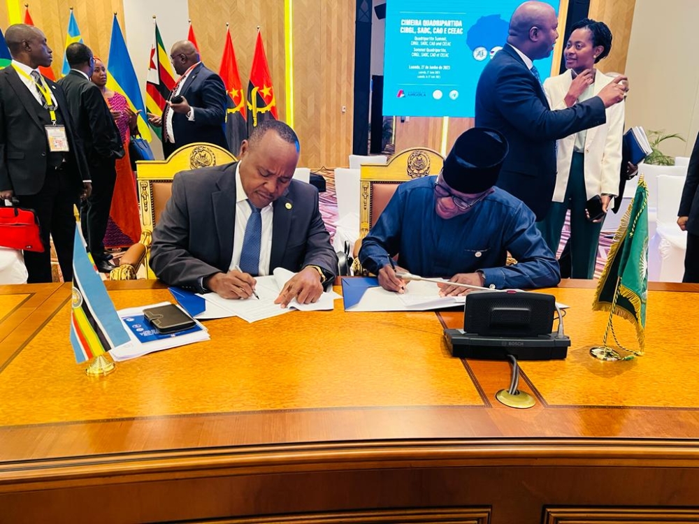 On the sidelines of the Quadripartite Summit in Luanda, Angola, on Tuesday, June 27, 2023, EAC Secretary General Peter Mathuki and the AU Commissioner for Political Affairs, Peace and Security, Bankole Adeoye, signed a $2 million grant agreement aimed at facilitating the operation of the EAC-Regional Force in eastern DR Congo.