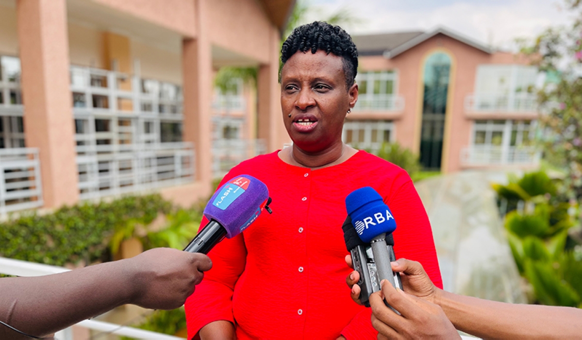 RGB CEO Usta Kaitesi speaks to journalists at the closure of an engagement meeting between RGB and national NGOs on June 27, 2023 in Kigali (Emmanuel Ntirenganya)