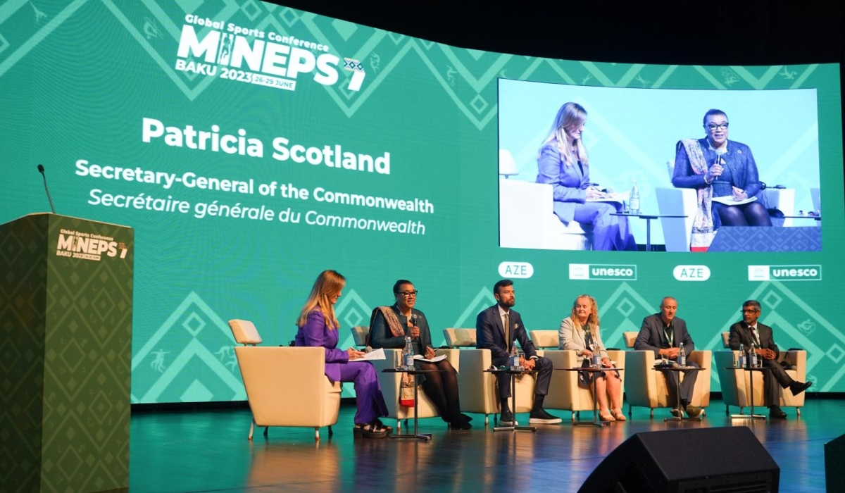 Commonwealth Secretary-General Patricia Scotland speaks among panelists  at the 7th international conference of ministers and senior officials responsible for physical education and sport in Baku, Azerbaijan, on June 27. Courtesy