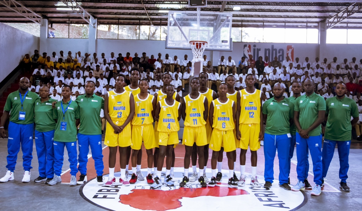 National team players and staff pose for a group photo at the FIBA U16 Zone V African Basketball Championship qualifiers