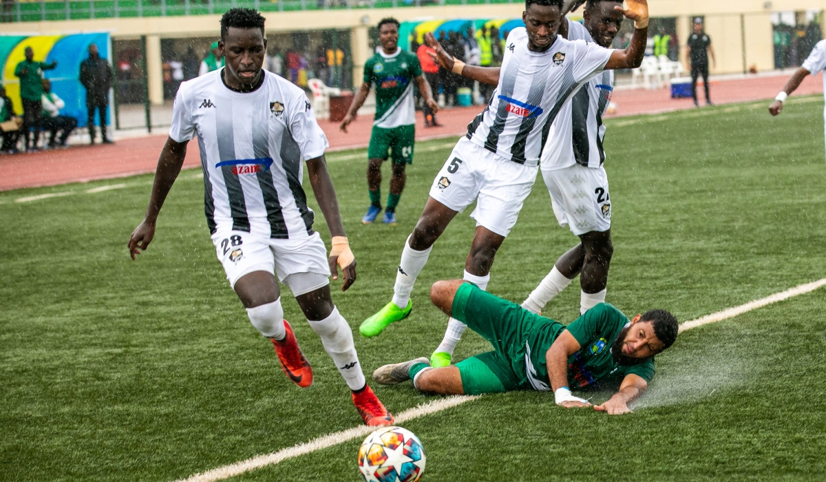 APR FC players vie for the ball during a recent Peace Cup match at Bugesera Stadium. Olivier Mugwiza