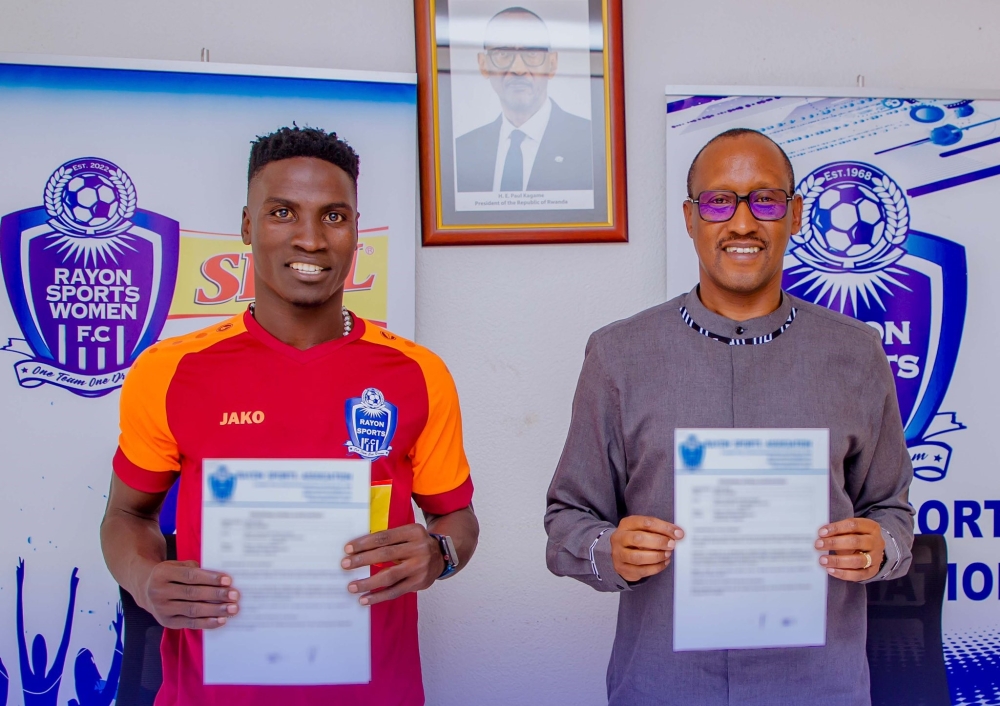 Rayon Sports&#039; new goalkeeper after signing the agreement in Kigali on June 29.