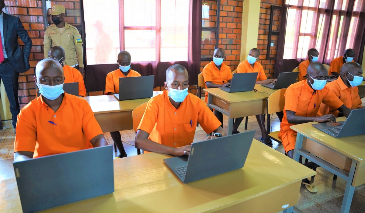 Prisoners during IT course at Nyarugenge Prison on May 26, 2022. Rwanda Correctional Services plans to implement 
 virtual visits in prisons. Photo by Craish Bahizi