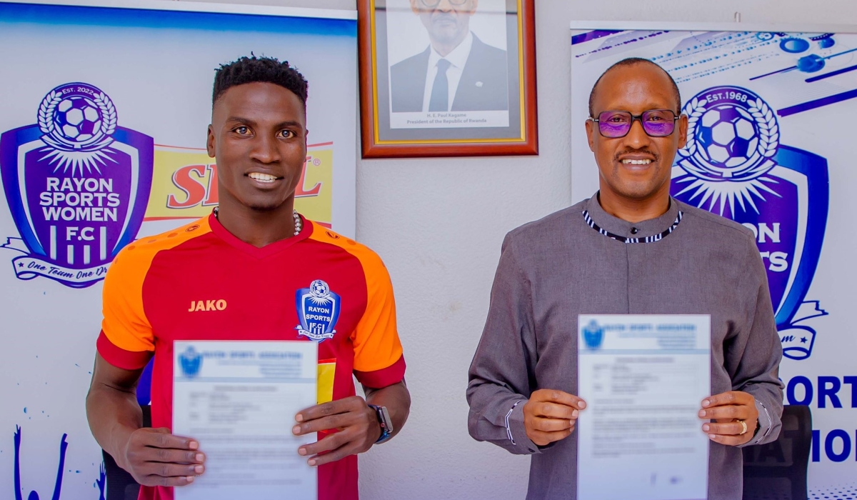 Rayon Sports&#039; new goalkeeper after signing the agreement in Kigali on June 29.