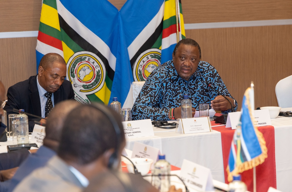 Former Kenyan President Uhuru Kenyatta, the Facilitator of the East African Community (EAC)-led Nairobi Peace Process speaks during the June 30, 2023, meeting on the cantonment of armed groups in DR Congo. Courtesy