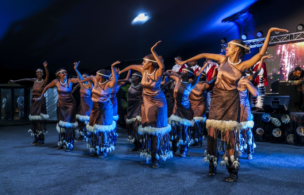 The Inyamibwa troupe pulled off a spectacular performance during   the Gakondo Connect concert held at Kigali Cultural Village on Friday, June 30. Photo by Olivier Mugwiza
