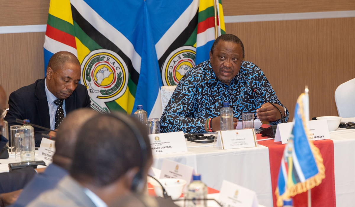 Former Kenyan President Uhuru Kenyatta, the Facilitator of the East African Community (EAC)-led Nairobi Peace Process speaks during the June 30, 2023, meeting on the cantonment of armed groups in DR Congo. Courtesy