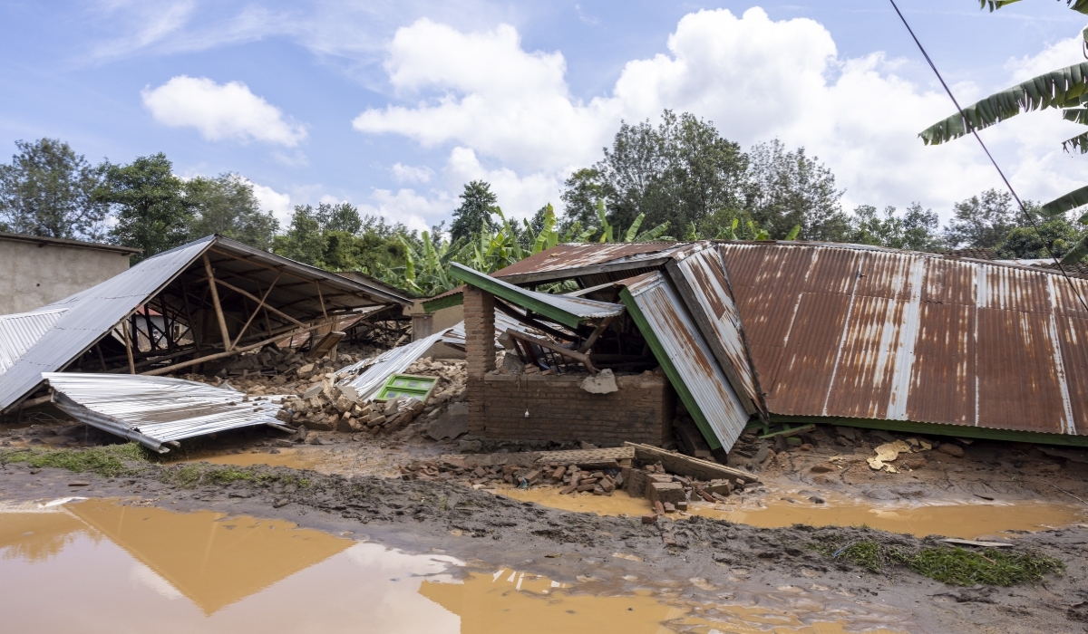 Debris of some of houses that were destroyed by disasters, on May 3 in Nyundo Sector, Rubavu District. Heavy-rains-induced disasters killed 135 people on the night of May 2 and May 3, among other damages, according to data from the Ministry of Emergency Management. File