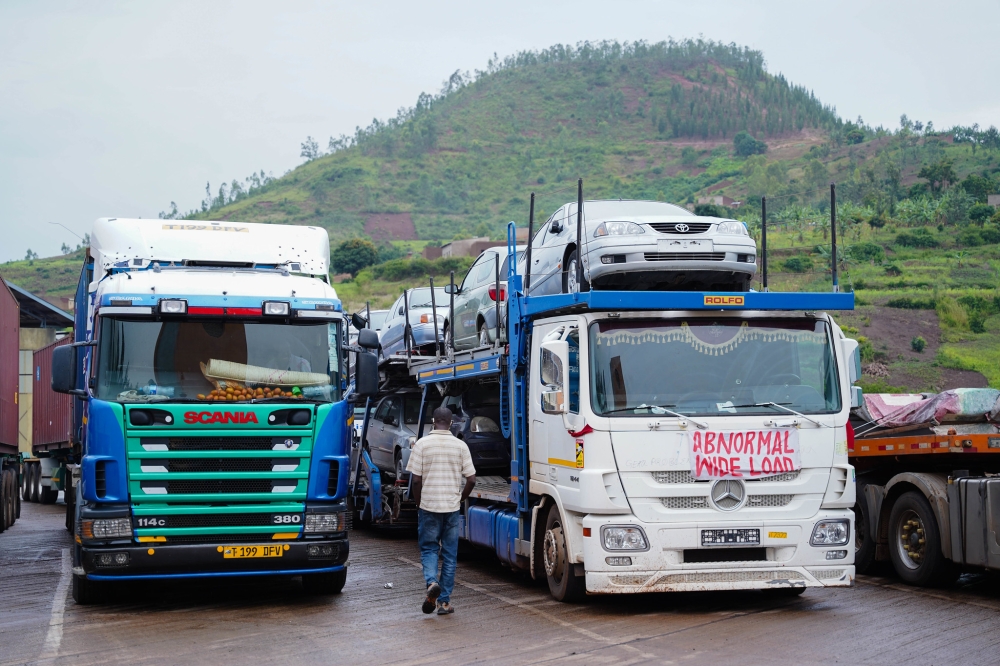 Some cross border trucks at Rusumo One Stop Border Post. EAC secretariat has issued the approved measures on import duty rates in the EAC Common External Tariff. PHOTO BY DAN NSENGIYUMVA