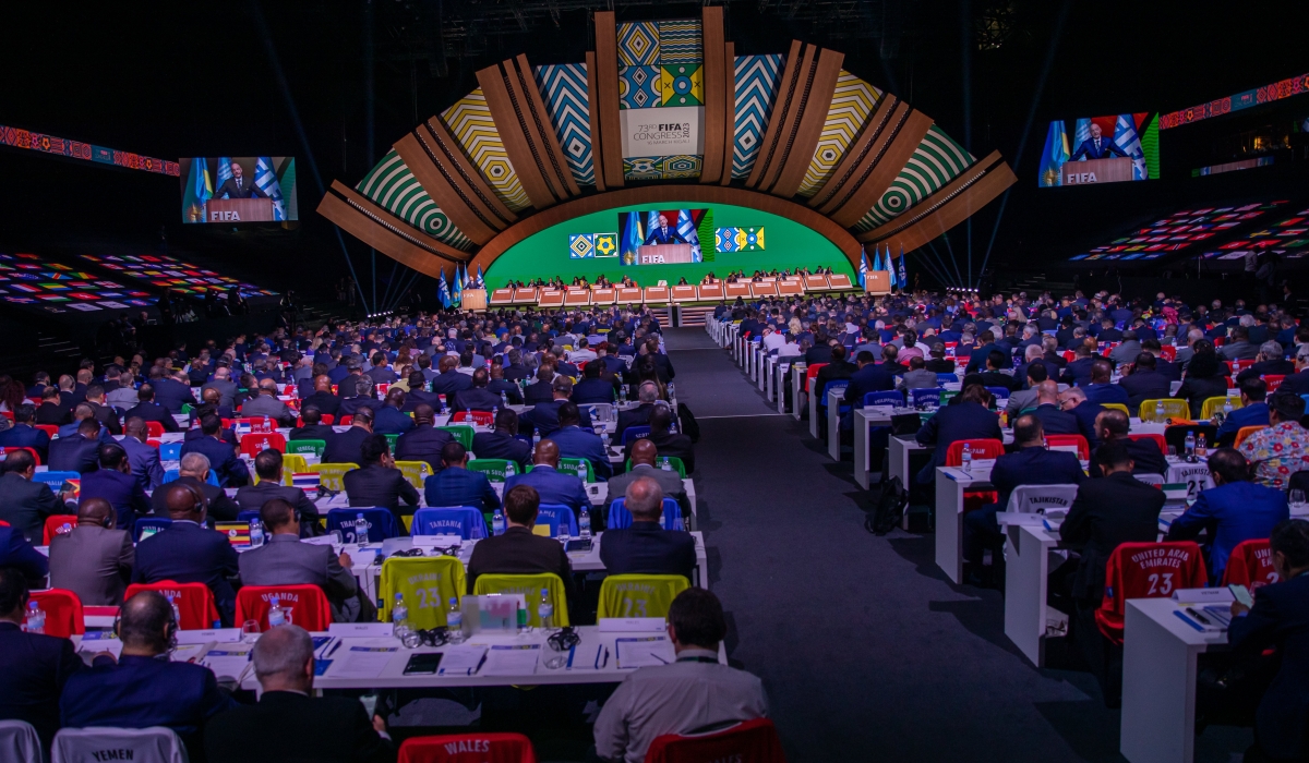 Delegates at the 73rd FIFA congress which saw president Gianni Infantino retain his position as the president  FIFA  in Kigali on March 16, 2023.Olivier Mugwiza