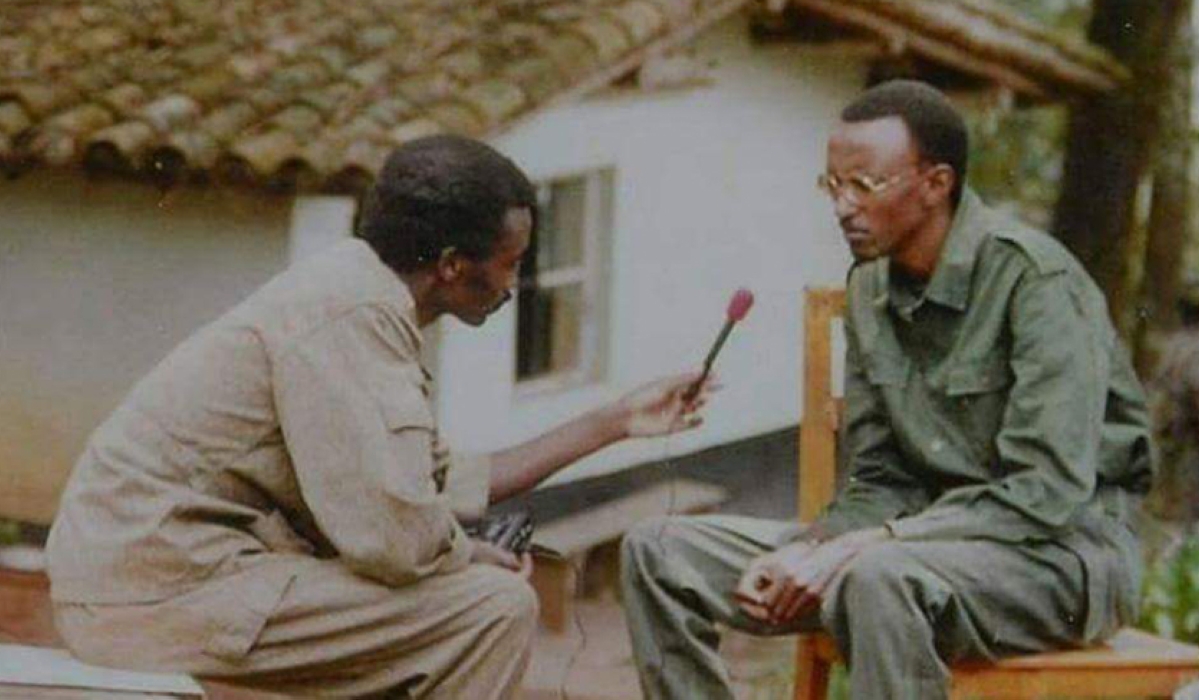 Ndore Rurinda interviews the Chairman of the RPA High Command Maj. Gen. Paul Kagame during the liberation struggle in the 1990s. All photos: Courtesy.
