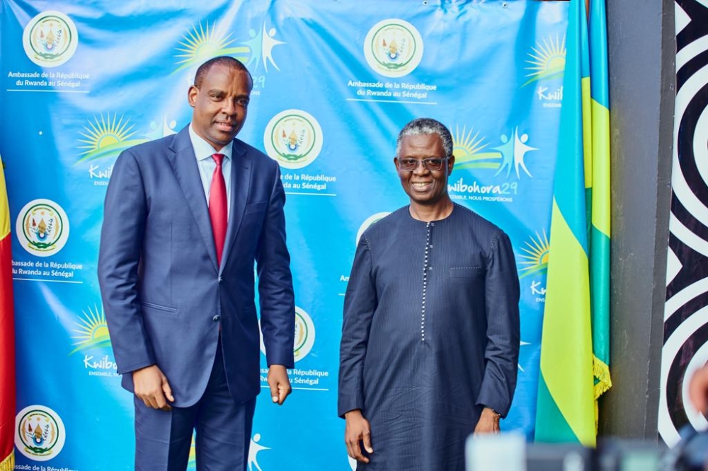 Amb Jean Pierre Karabaranga and Fode Ndiaye, the former United Nations Resident Coordinator in Kigali, during the liberation day anniversary in Dakar on Tuesday, July 4, 2023.