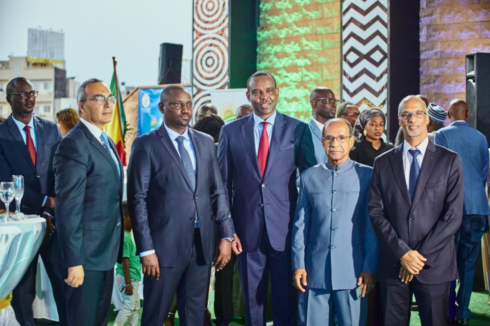Senegalese Minister Samba Ndiobene Ka, Rwandan Ambassador Jean Pierre Karabaranga and some officials pose for a picture at the Liberation Anniversary celebration.