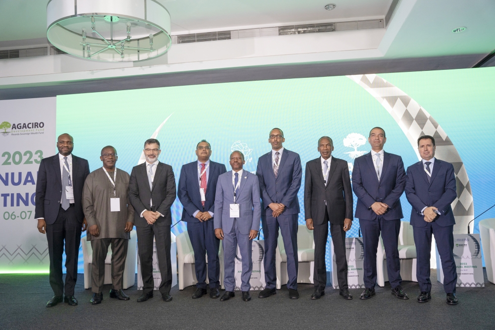 Senior delegates pose for a group photo  during the second annual meeting of the African Sovereign Investors Forum (ASIF) in Kigali on Thursday, July 6.