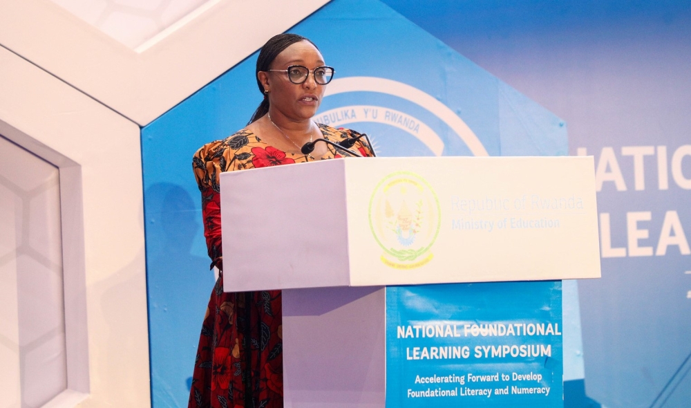 Minister of Education, Valentine Uwamariya addresses delegates during the kick-off of Rwanda’s Fourth National Foundational Learning Symposium on July 6. PHOTOS BY CRAISH BAHIZI