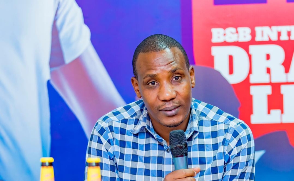 The managing director of B&B Sports Agency, Jean de Dieu Bagirishya, explains all about the B&B International Football Drafting League during a press conference in Kigali on Thursday, July 6, 2023.