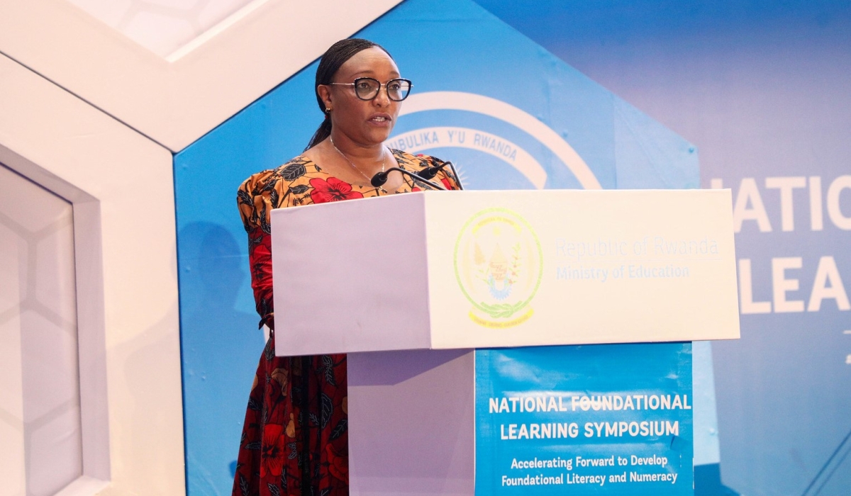 Minister of Education, Valentine Uwamariya addresses delegates during the kick-off of Rwanda’s Fourth National Foundational Learning Symposium on July 6. PHOTOS BY CRAISH BAHIZI
