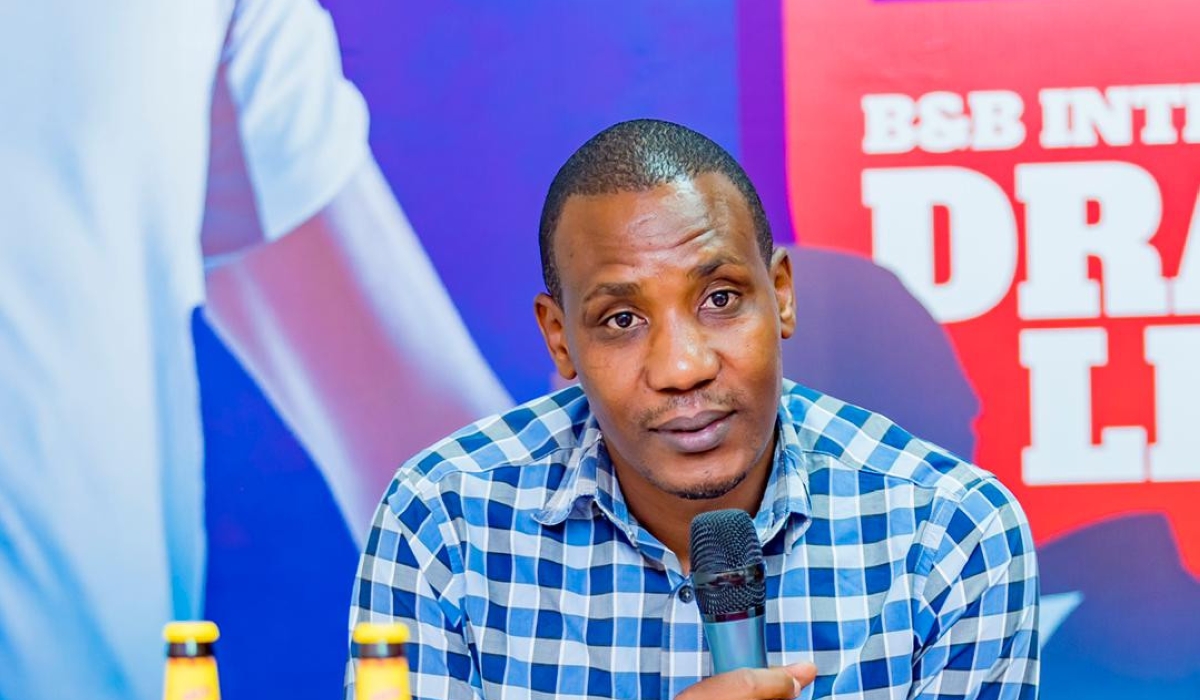 The managing director of B&B Sports Agency, Jean de Dieu Bagirishya, explains all about the B&B International Football Drafting League during a press conference in Kigali on Thursday, July 6, 2023.