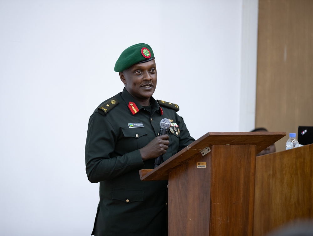 The Defence and Military Spokesperson, Brig Gen Ronald Rwivanga addresses students at the Rwanda Institute for Conservation Agriculture (RICA) in Bugesera District , on Friday, July 7. Courtesy