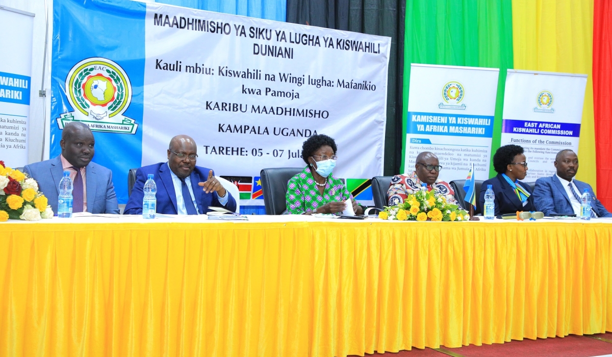 Officials during the official opening session of the second EAC World Kiswahili Language Day celebrations in Kampala, Uganda, on July 6, 2023.
