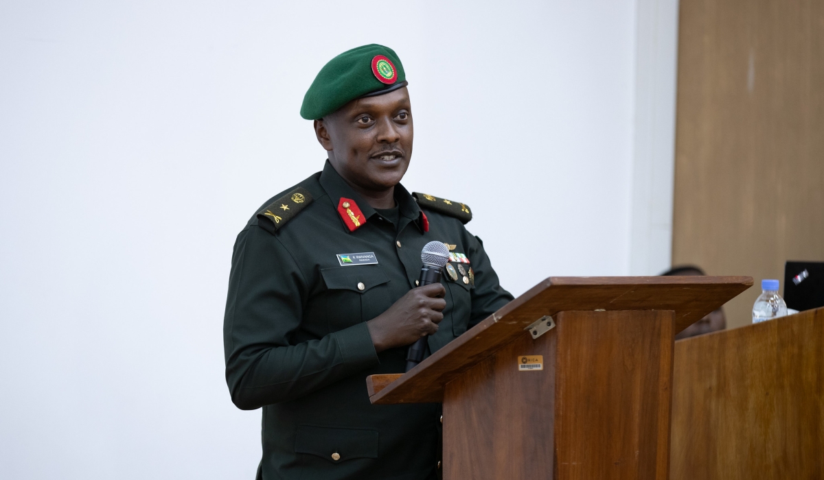 The Defence and Military Spokesperson, Brig Gen Ronald Rwivanga addresses students at the Rwanda Institute for Conservation Agriculture (RICA) in Bugesera District , on Friday, July 7. Courtesy