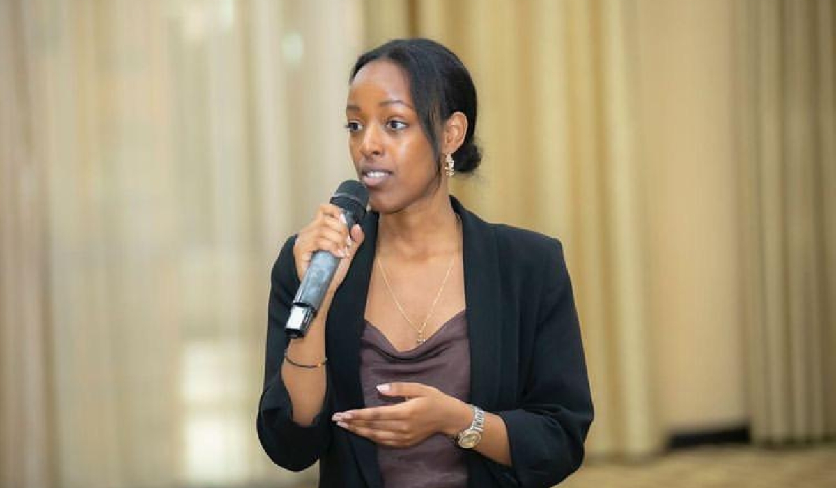Jasmine Kabandana, 26, participating in a panel discussion on the fight against genocide denial during the July 2022 edition of the Rwanda Youth Tour at Lemigo hotel. Courtesy