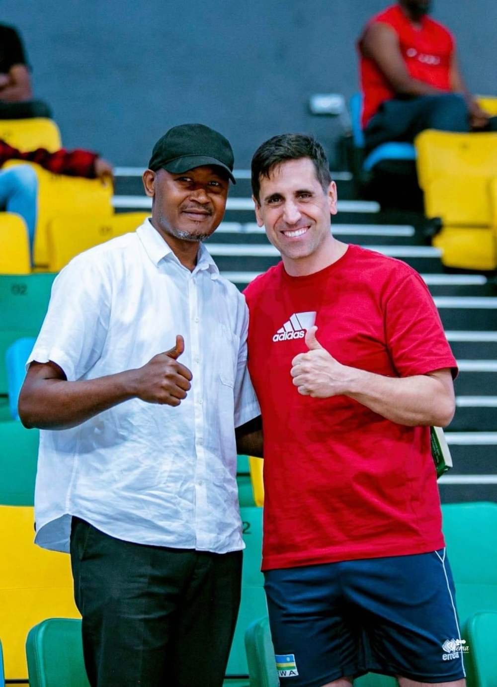 Newly-appointed coach of the national volleyball team Paulo de Tarso (R) was in attendance during the Liberation Liberation Cup finals.