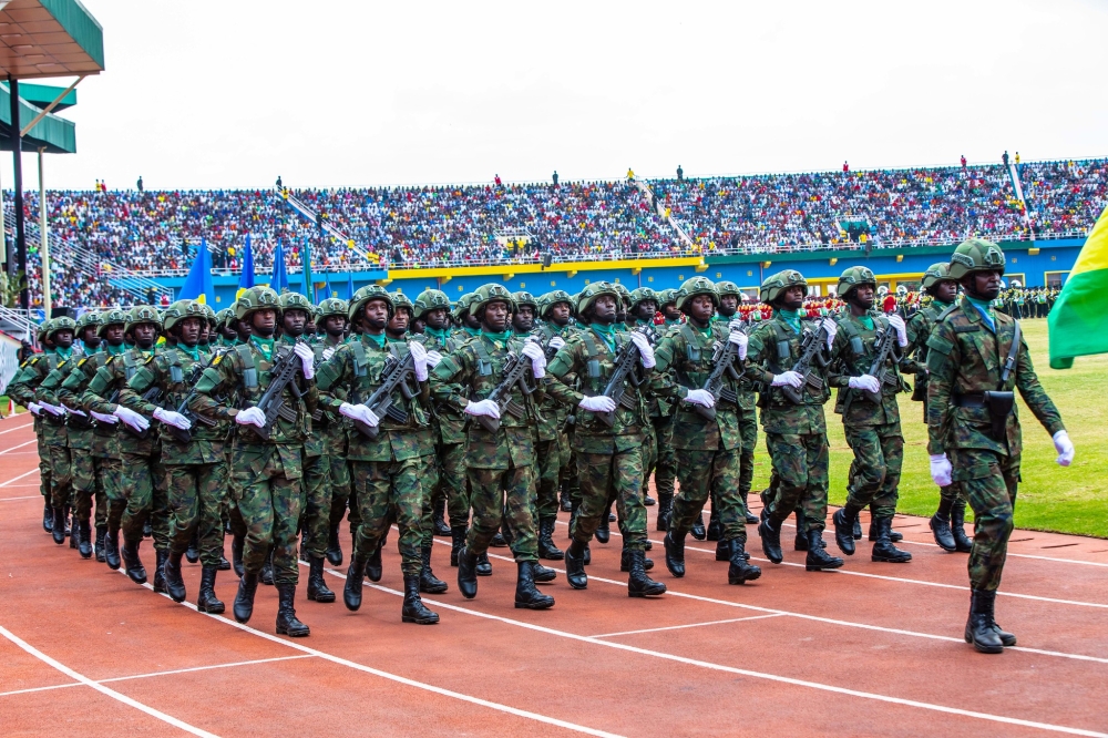 A military parade during the ceremony to mark the 25th Anniversary of the Liberation Day at Amahoro stadium. File
