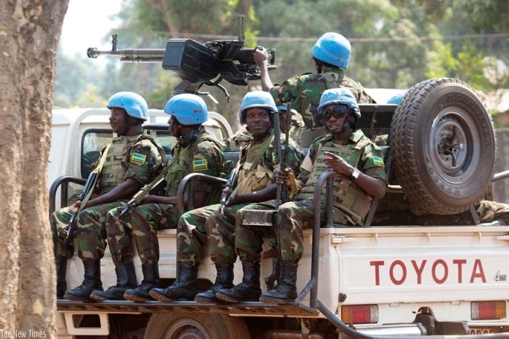 Rwandan Peacekeepers on patrol in CAR. FILE PHOTO