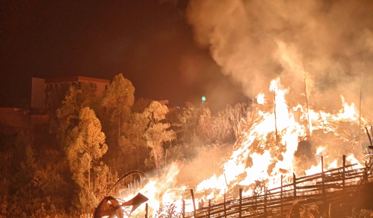 Kimironko based wood shop in flames. Cause of fire yet to be identified. PHOTO BY RHINOSBRUNO