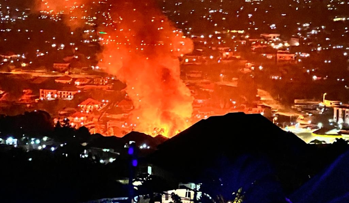 A view of a massive fire that engulfed numerous workshops in Zindiro early morning on July 11. PHOTO BY FRANCIS KATABARWA