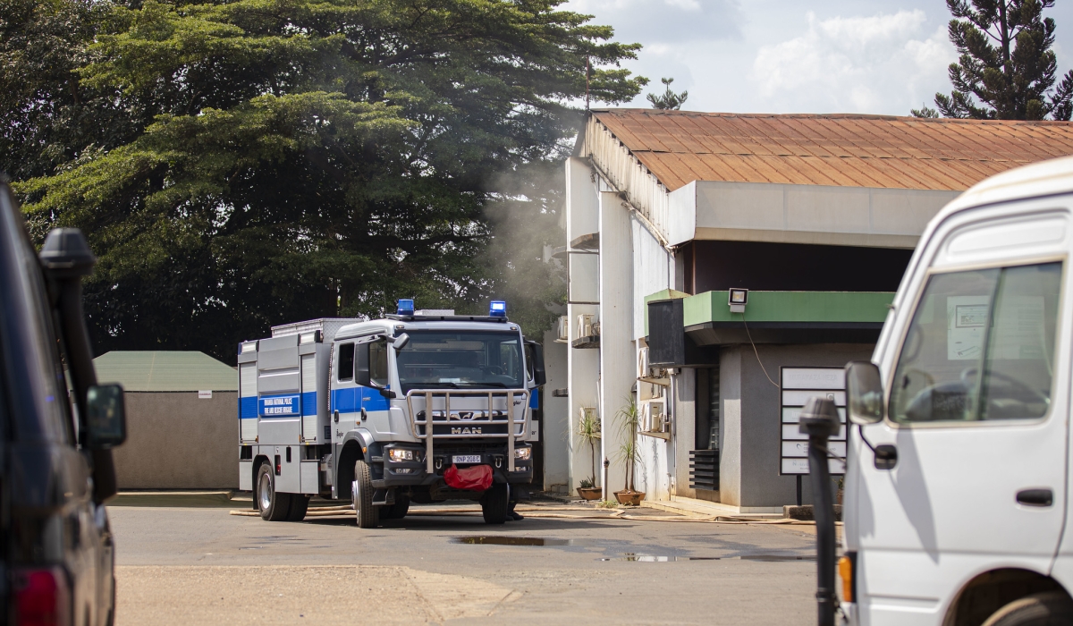 Rwanda National Police (RNP)&#039;s Fire and Rescue Brigade managed to extinguish a building block that houses the former office of   Imvaho Nshya that was gutted by fire Tuesday, July 11. Photo by Christianne Murengerantwari