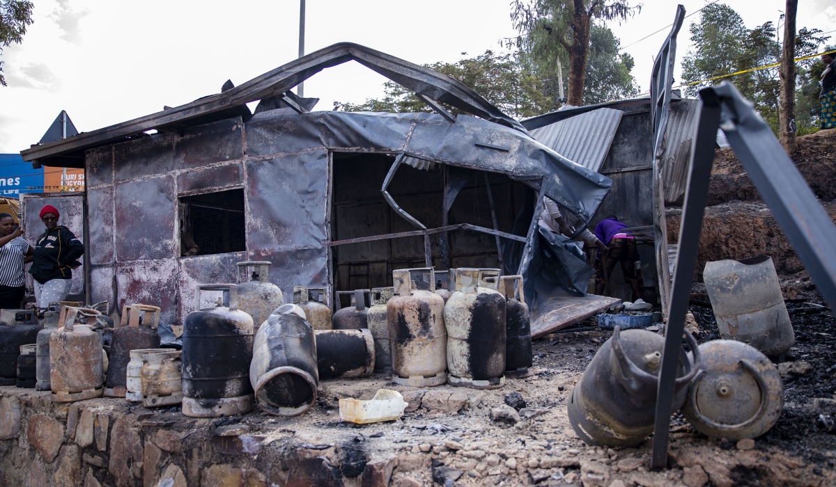 A view of a burned gas shop at Zindiro. The fire outbreaks that affected three different locations in the City of Kigali on Tuesday, July 11 damaged properties valued at Rwf235 million. Photo by  Christianne Murengerantwari
