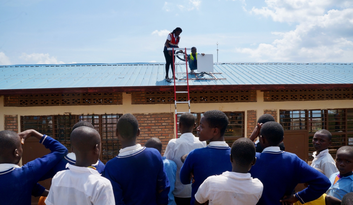 Technicians install Starlink internet at one of the 50 schools. Rwanda has launched Starlink internet in 50 schools, guaranteeing access to online learning opportunities and better learning outcomes for over 18,000 students.