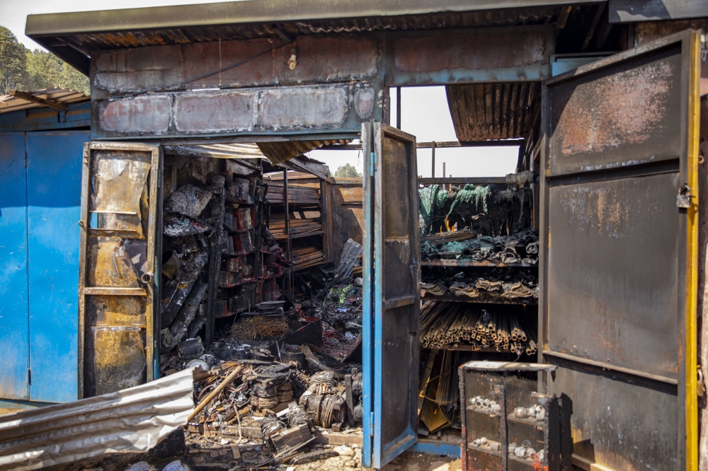 One of many shops that were affected by fire that gutted Zindiro workshops on Tuesday, July 11. Photo by Christianne Murengerantwari