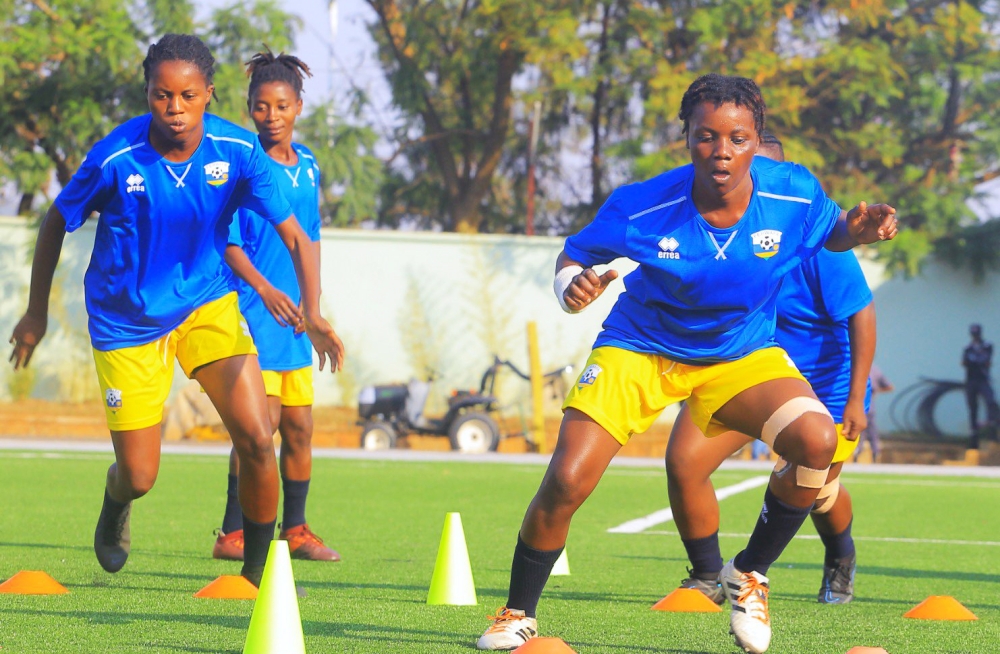 Amavubi during a training session at Kigali Pele Stadium. Rwanda will face Uganda this Wednesday during the  first leg clash of the Paris 2024 Games qualifiers at Kigali Pele Stadium.
