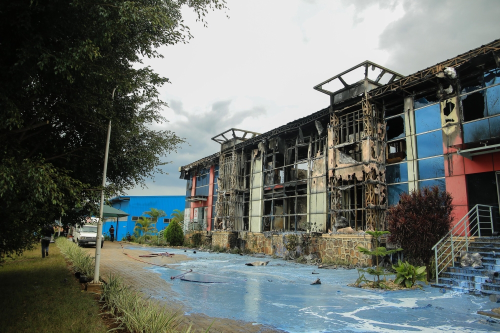 A view of the affected building when massive fire engulfed SIGMA Industries LTD in the Special Economic Zone, an industrial area in Masoro, Kigali on November 26, 2021. Dan Nsengiyumva