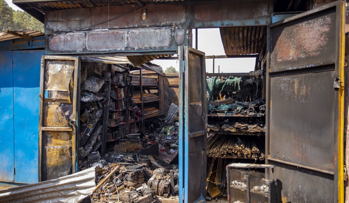 One of many shops that were affected by fire that gutted Zindiro workshops on Tuesday, July 11. Photo by Christianne Murengerantwari