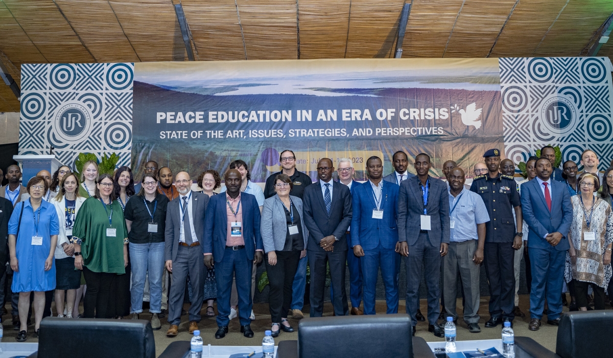 Delegates pose for a group photo at the conference   on the most effective approaches to address conflicts, promote human well-being, and achieve sustainable peace on Tuesday,July 12. All photos by Emmanuel Dushimimana
