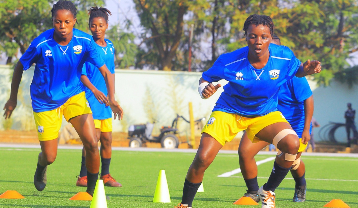 Amavubi during a training session at Kigali Pele Stadium. Rwanda will face Uganda this Wednesday during the  first leg clash of the Paris 2024 Games qualifiers at Kigali Pele Stadium.