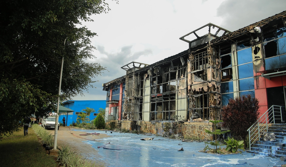 A view of the affected building when massive fire engulfed SIGMA Industries LTD in the Special Economic Zone, an industrial area in Masoro, Kigali on November 26, 2021. Dan Nsengiyumva