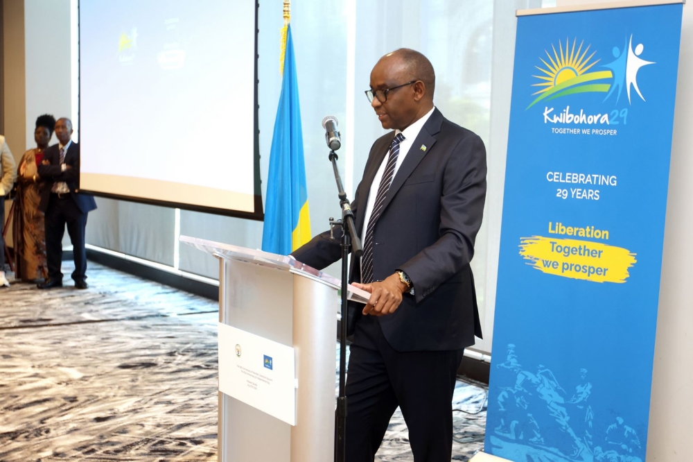 Rwanda’s High Commissioner to Canada, Prosper Higiro delivers remarks. He  expressed gratitude to the Rwandan community, international representatives, and organizations for their participation.